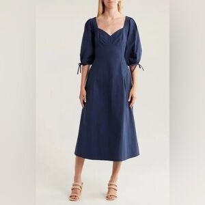 Mila Mae Cotton Blend Navy Blue Midi Dress
